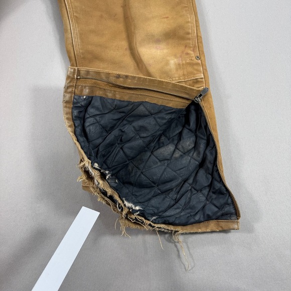 Vintage Carhartt Bib Overalls Double Knee Insulated Youth 12 Brown Distressed - Picture 9 of 9